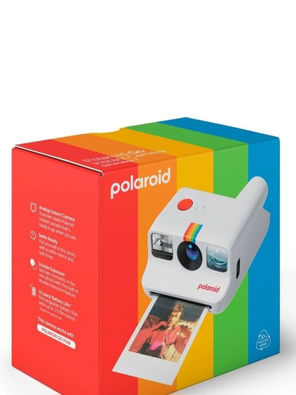 Polaroid White Instant Camera with Rainbow Stripe Accent